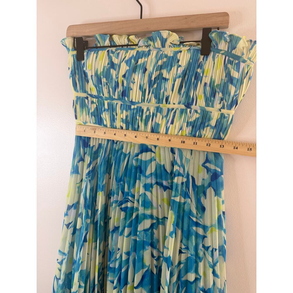 AMUR Scottie Pleated Blue Floral Strapless Midi Garden Party Dress Sz 4 NWOT - Picture 8 of 9